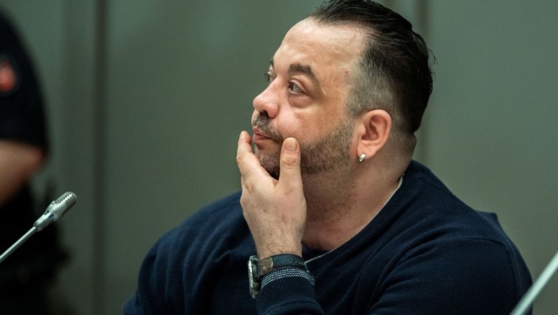 Niels Hoegel, accused of murdering 100 patients at the clinics in Delmenhorst and Oldenburg, attends his trial in Oldenburg