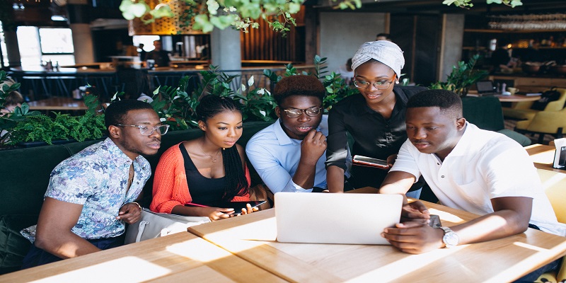 Group of afro americans working together