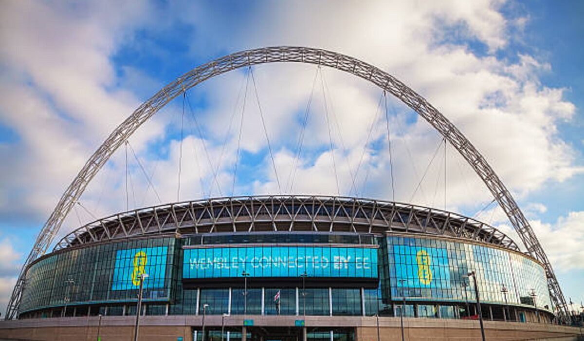 London, UK - April 6, 2015: Wembley stadium in London, UK. It's a football stadium in Wembley Park, which opened in 2007 on the site of the original Wembley Stadium which was demolished in 2003