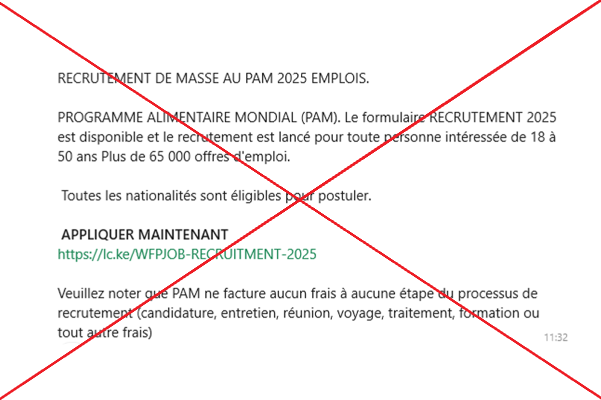 Togo : cette offre de recrutement de masse du PAM pour l’année 2025 est fausse