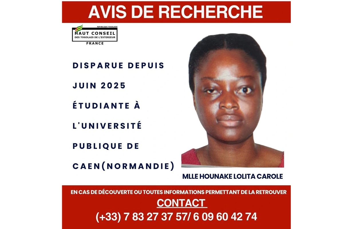 En France, HOUNAKE Lolita Carole, une étudiante togolaise à l'Université de Caen est portée disparue depuis 5 mois.
